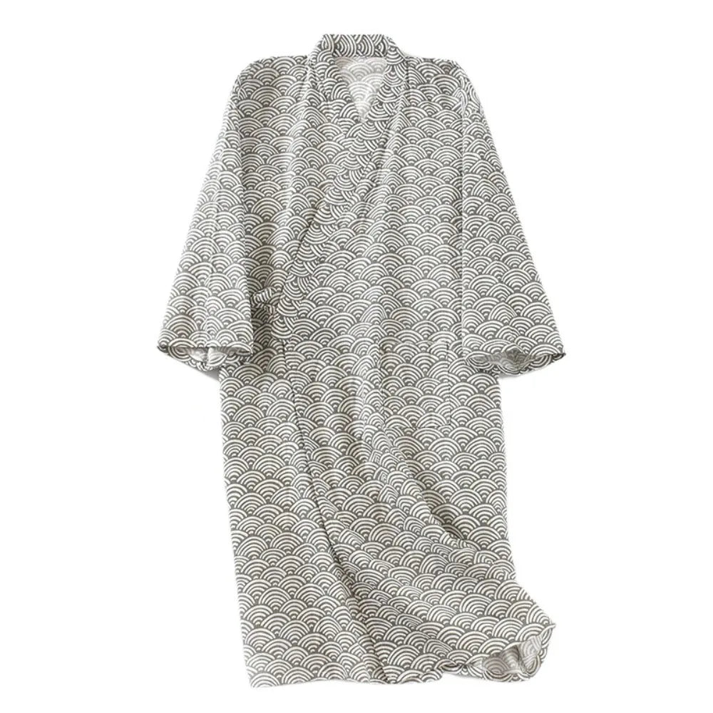 Bath Robe V-Neck Men's Kimono Bathrobe Long Sleeve Loose Kimono Pajamas Casual Thin Japanese-Style Yukata Summer