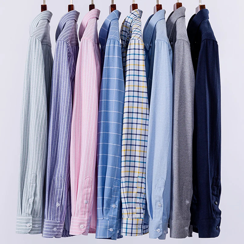Chemises Oxford à manches longues en 100 % coton pour homme, grandes tailles 8XL, coupe ajustée, unies ou rayées, pour le bureau, couleur blanche, tenues professionnelles