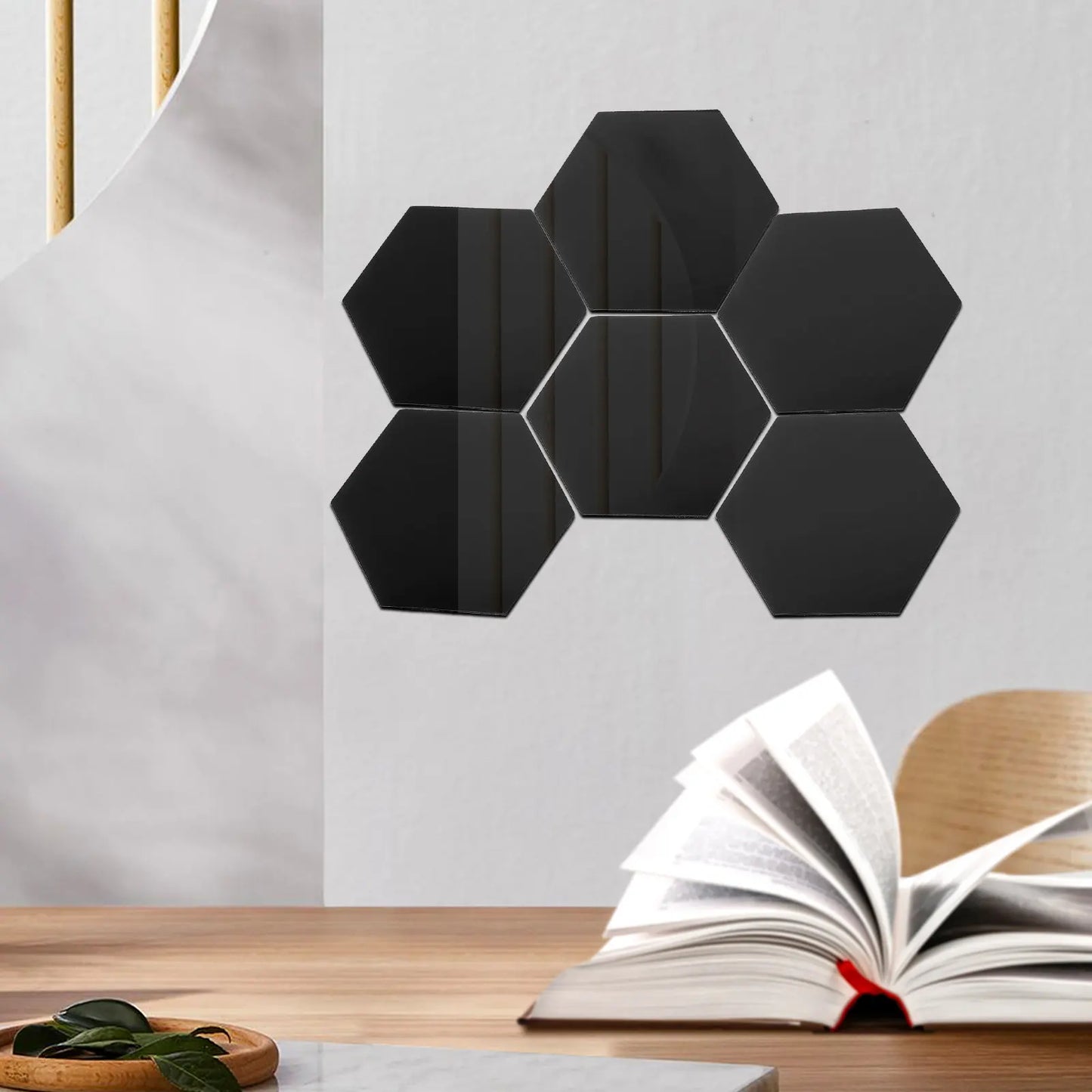 12Pcs Hexagonal Acrylic Mirror Wall Sticker Self Adhesive Peel and Stick Decorative Mirror Decal for Bedroom Living Room Wall