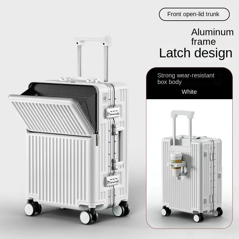 Neuer Koffer Aluminiumrahmen Frontöffnung Laptoptasche Multifunktionale Reisekoffer 20 Zoll Kabinengepäck Rollkoffer