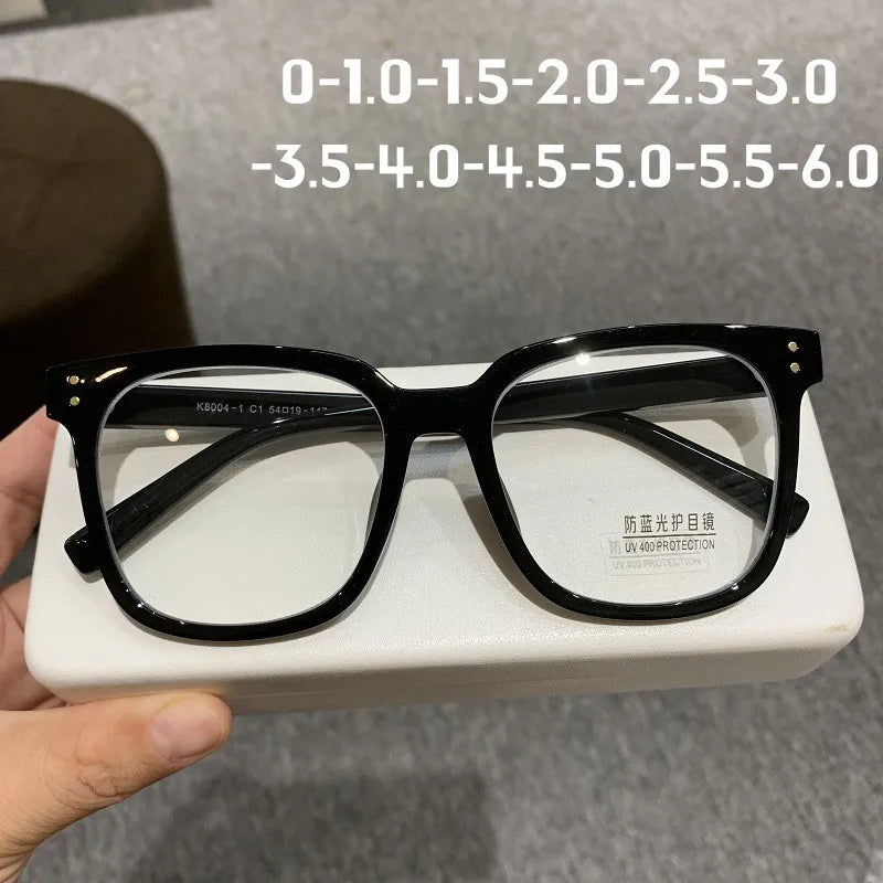 Rechteckige Myopie-Brille für Damen und Herren, Anti-Blau-Licht, übergroß, Unisex, luxuriös, klare Dioptrien-Korrekturbrille 0 bis -6.0