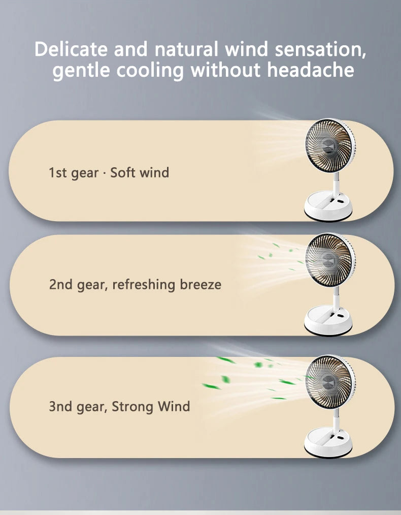Tragbarer oszillierender Standventilator mit Fernbedienung, faltbarer Tischventilator, akkubetriebener Standventilator für Camping