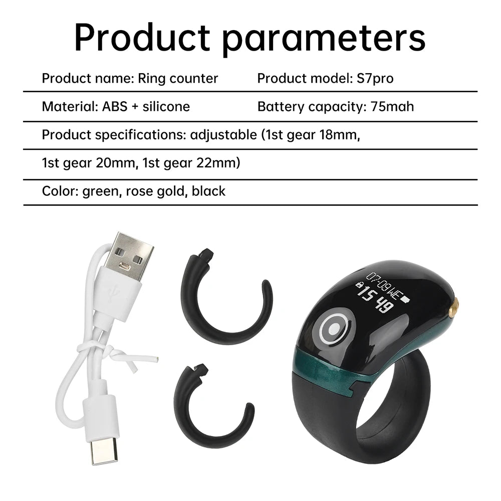 Smart Tasbih Tally Counter 0~99999 Muslims Tasbeeh Zikr Ring Prayer Time Vibration Reminder Type-C Ring Counters OLED Display