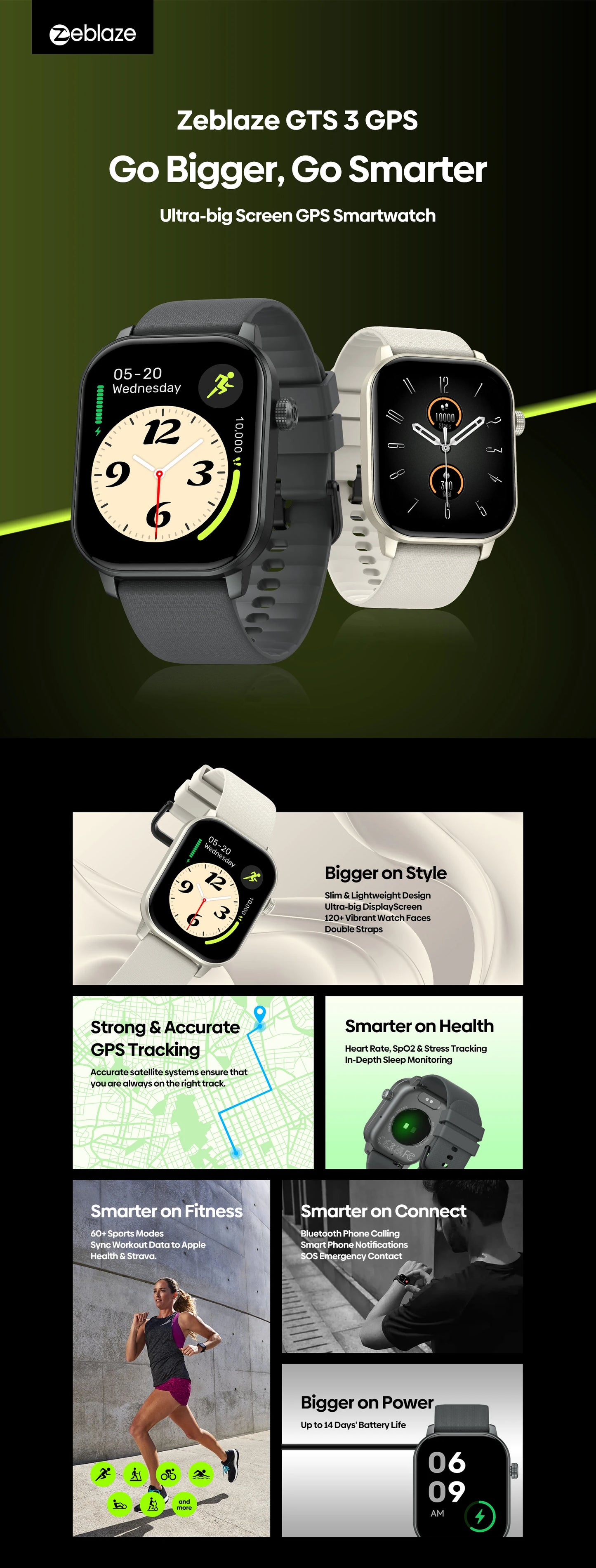 Neue 2025 Zeblaze GTS 3 GPS Sport-Smartwatch mit Sprachfunktion, 2,01" Display, Herzfrequenz-, SpO2- und Stress-Tracking-Smartwatch für Damen und Herren