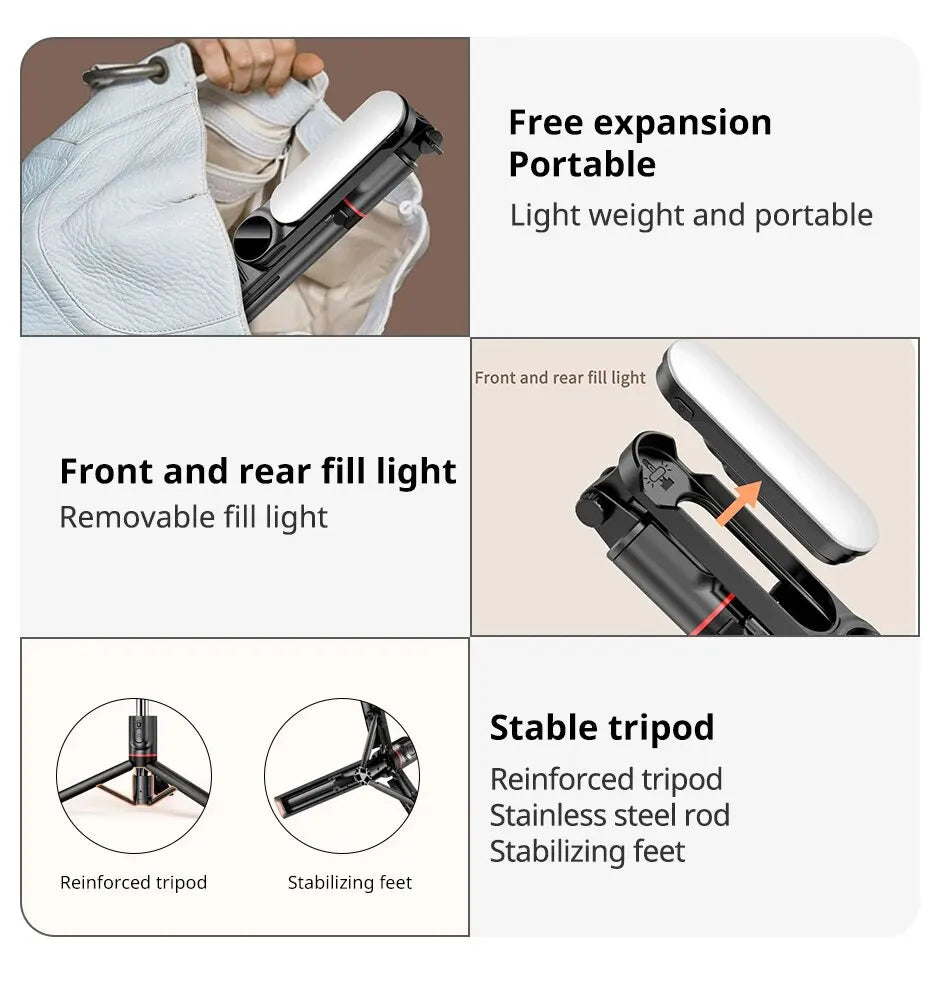 Wireless Bluetooth Selfie Stick Foldable Portable Tripods with Fill Light Shutter Remote Control For Smartphone Video Recording