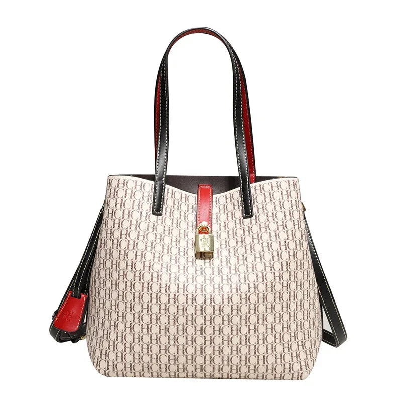 CH Premium Vielseitige Leder Umhängetasche Damen Große Kapazität Alltags Pendler Tasche Buchstabenmuster Design Damen Mode