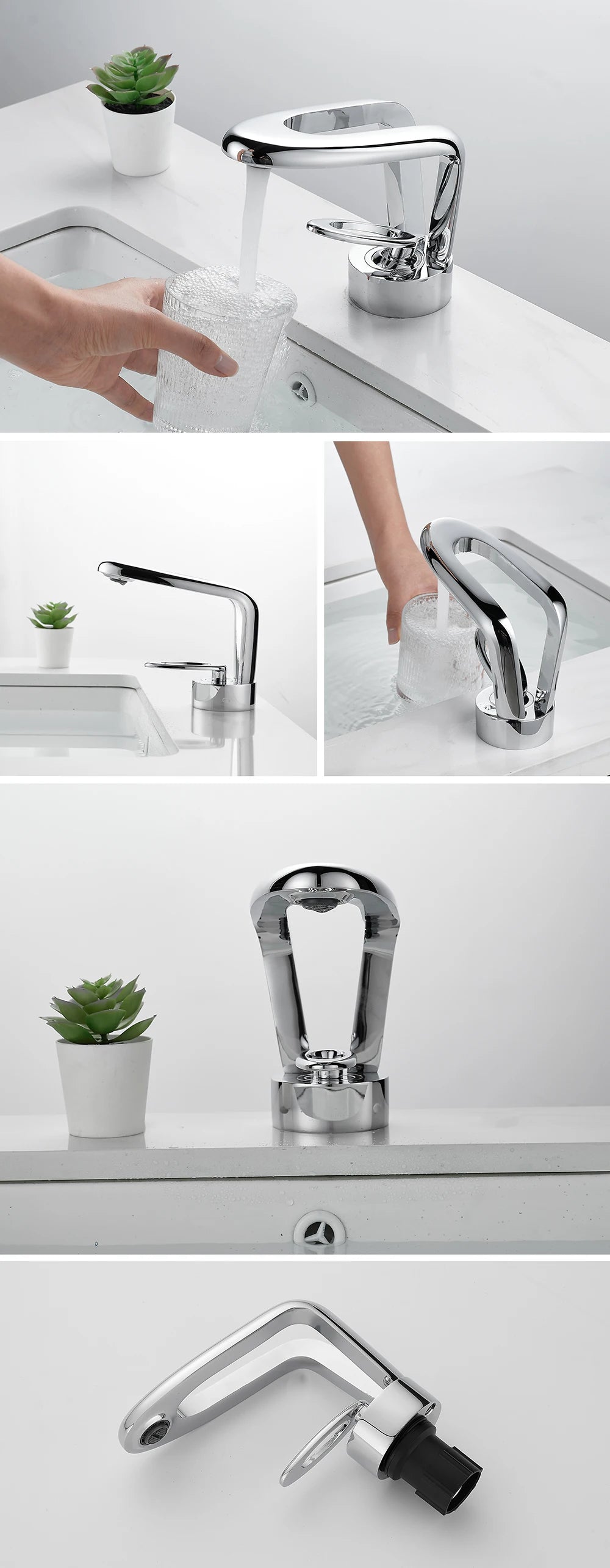 Robinet de lavabo doré/blanc, robinet de salle de bain noir, mitigeur de lavabo créatif en laiton gris, robinet de lavabo cascade chaud et froid