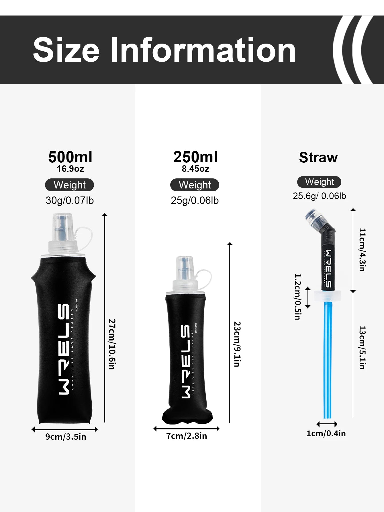 WRELS Trinkflasche TPU Faltbare Soft Flask Outdoor Sport Wasserbeutel Faltbare Trinkflasche 500ml für Laufen Camping BPA-frei