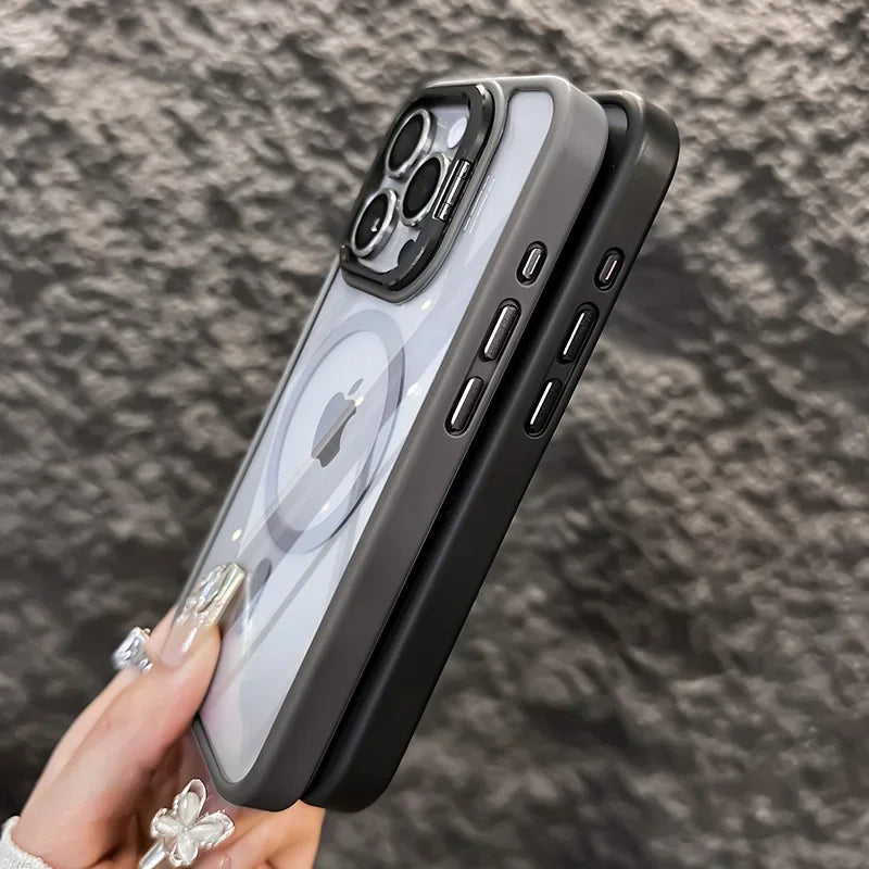 Luxuriöser Metallringhalter Hochtransparente stoßfeste Handyhülle für iPhone 16 15 14 13 12 11 ProMax Objektivschutzfolie