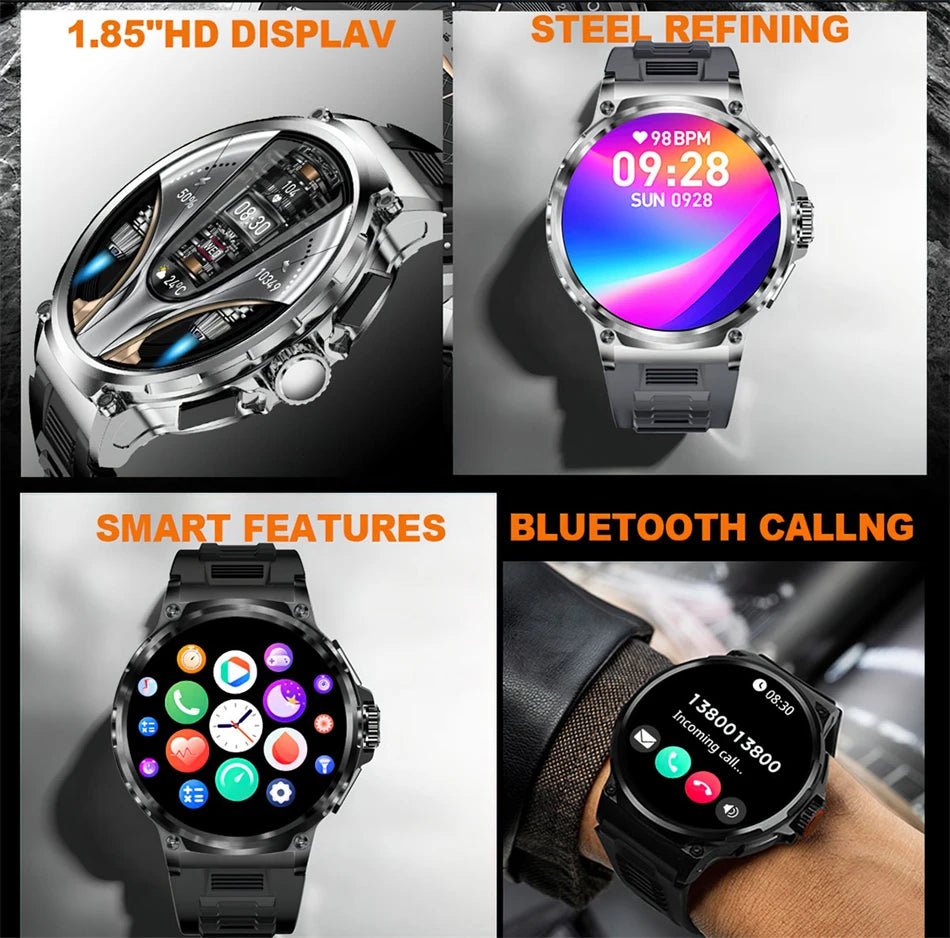 Montre connectée intelligente GPS homme 2026, écran AMOLED HD 1,85 pouces, batterie 710 mAh, appels Bluetooth, pour Android et iOS