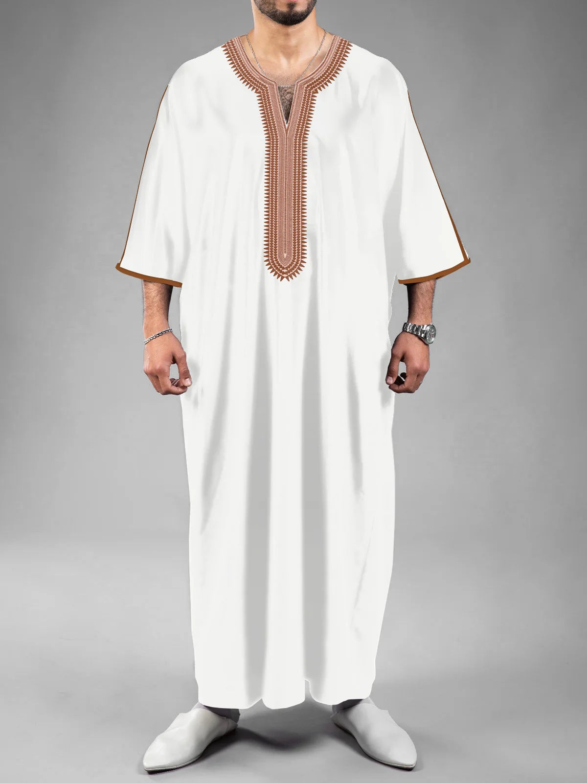 Nouvelle Abaya Musulmane Homme 2026 Robe Islamique Saoudienne Caftan Longue Robe Homme Marocain Thobe Jubba Uni Décontracté Brodé Caftan