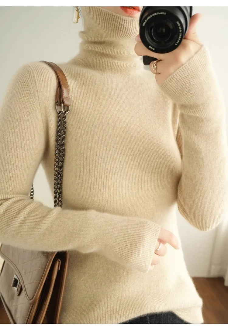 Women Sweater Turtleneck Slim Pullovers Autumn Winter Warm Bottoming Shirts Jumpers Basic High Strecth Korean Knitwear 2026