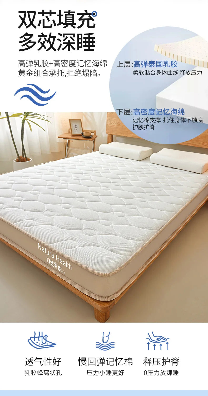 Naturlatexmatratze für Zuhause Schlafzimmer Tatami Memory-Baumwollauflage Gepolsterte Mietwohnung Einzelzimmer Studentenwohnheim Verdickt