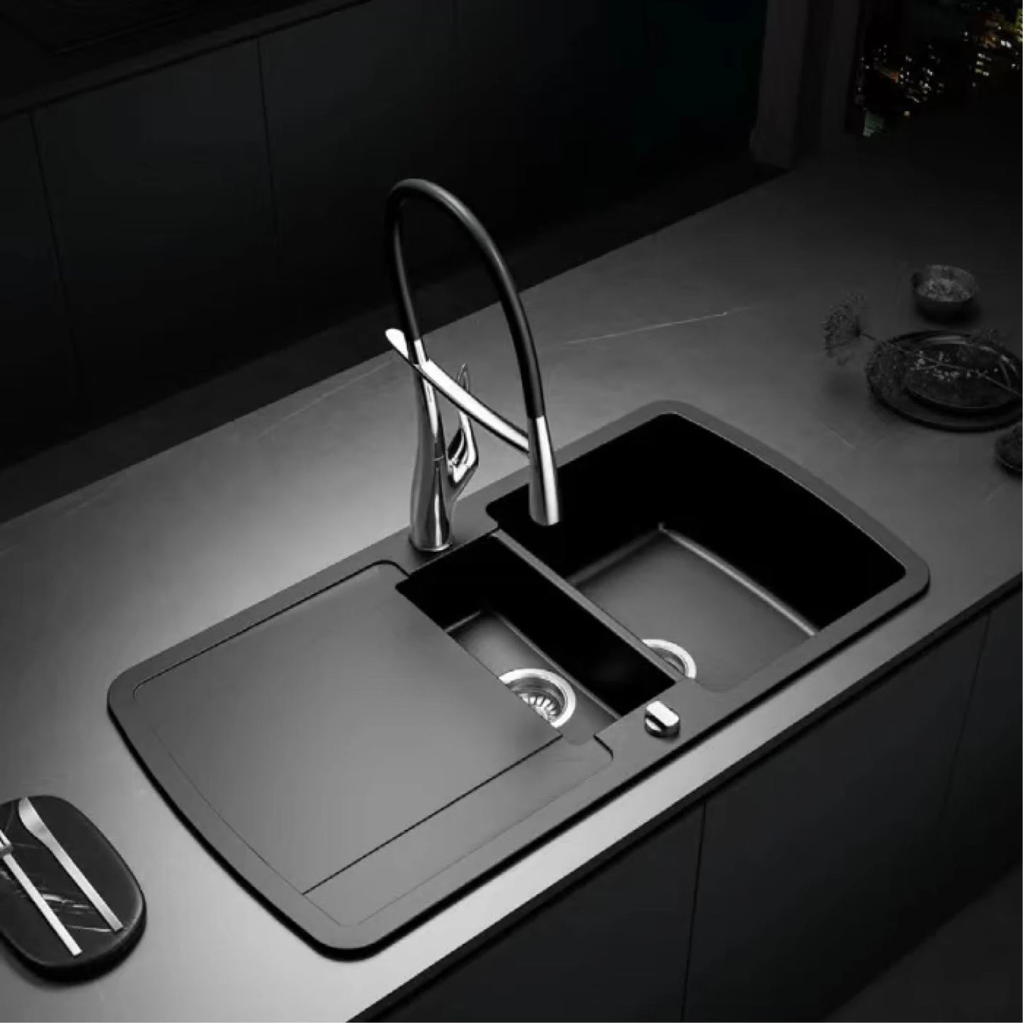 Luxury gun gray brass kitchen faucet with intelligent touch design Single handle hot and cold water magnetic suction sink faucet