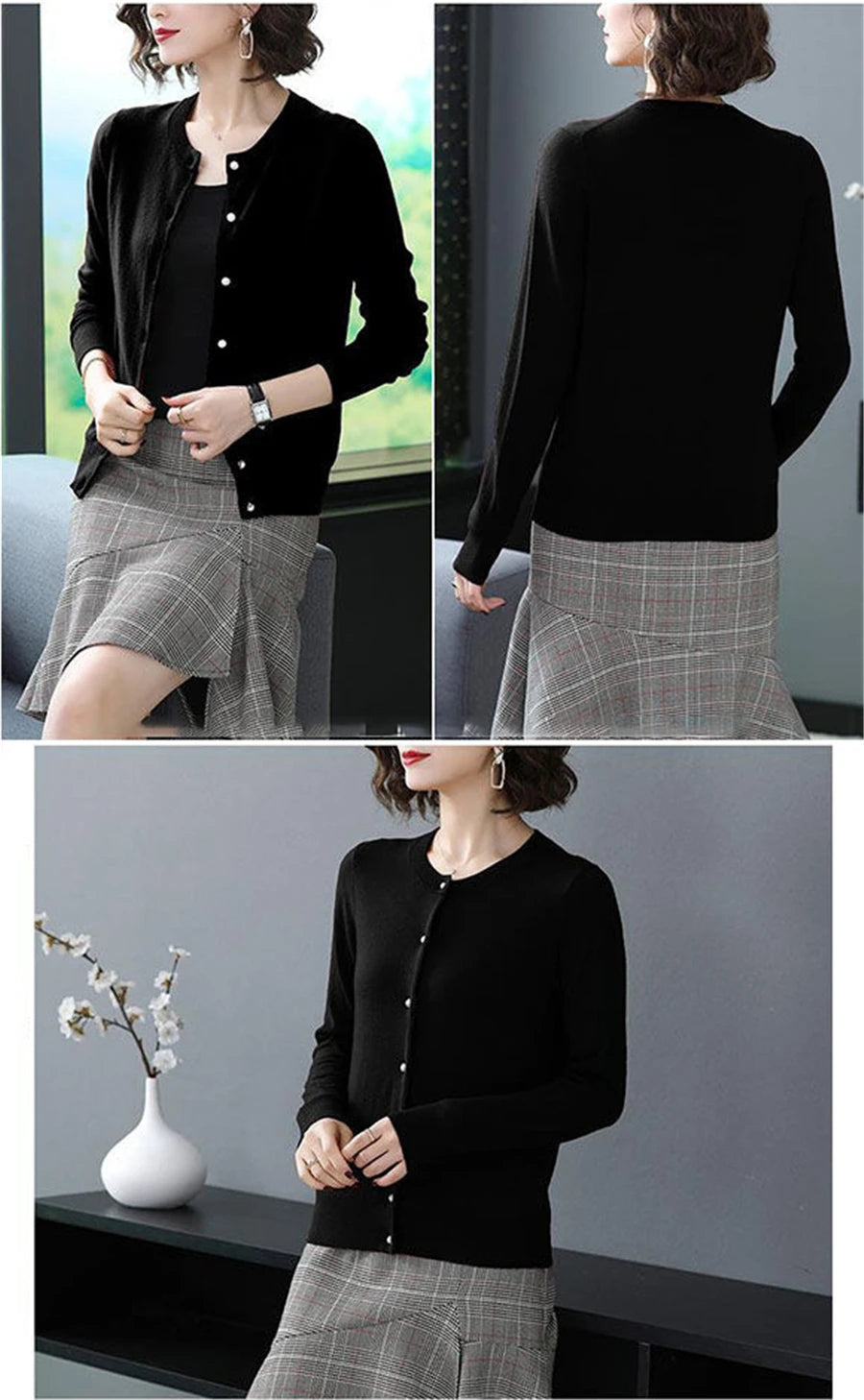 Spring Fall Slim Knit Cardigans Jacket Women Casual Korean Sweater Coats O-neck Knitwear Gilet Basic Single Breasted Malhas Tops