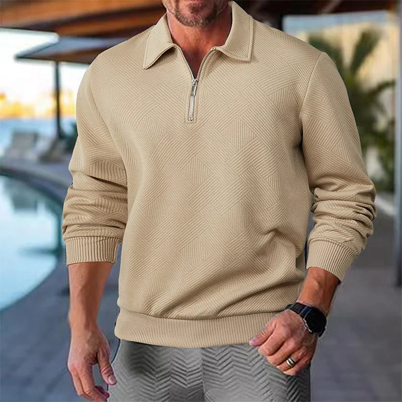 24 grenzüberschreitendes beliebtes Herbst-Langarm-Revers-Reißverschluss-Herren-Freizeit-Poloshirt