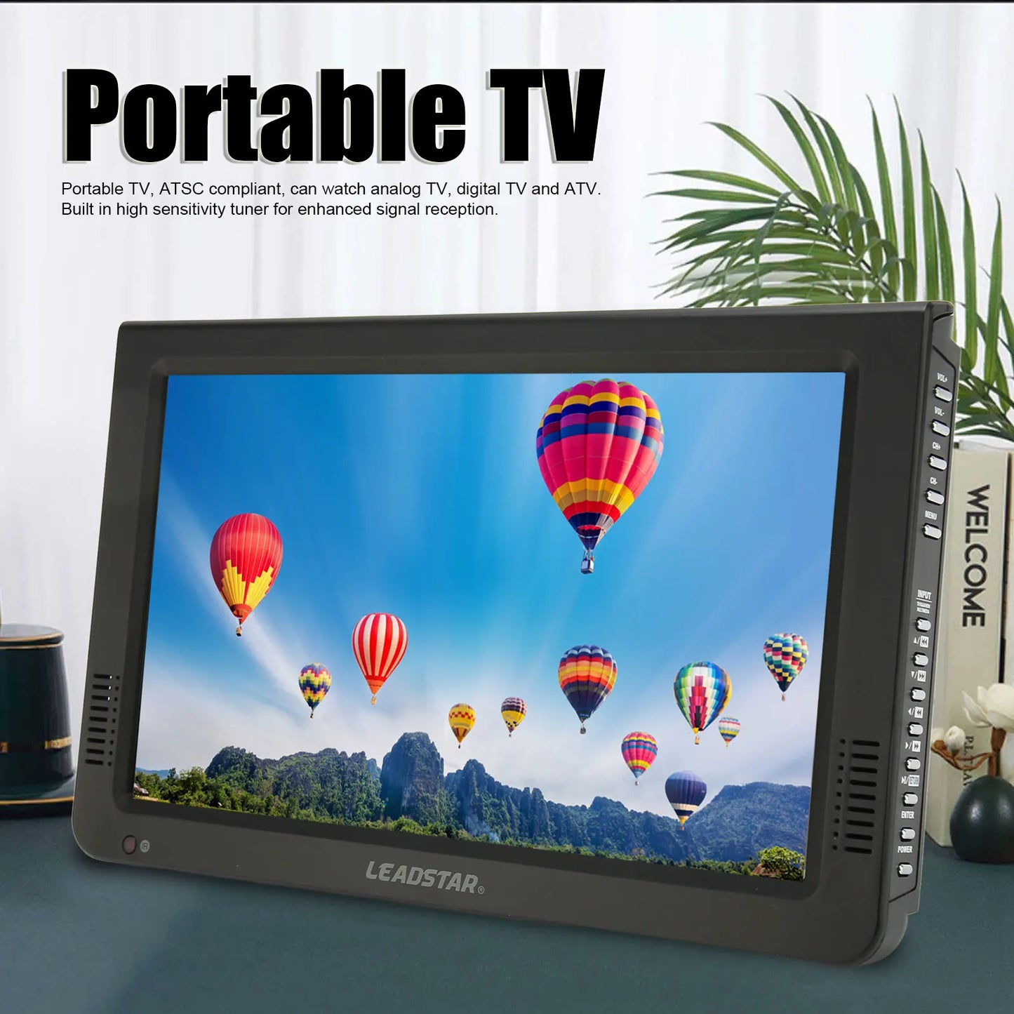 Tragbarer 10-Zoll-Fernseher mit hochempfindlichem Tuner, wiederaufladbarer ATSC-Digital-TV für Auto und Outdoor, tragbarer TV, wiederaufladbarer ATSC-Digital-TV