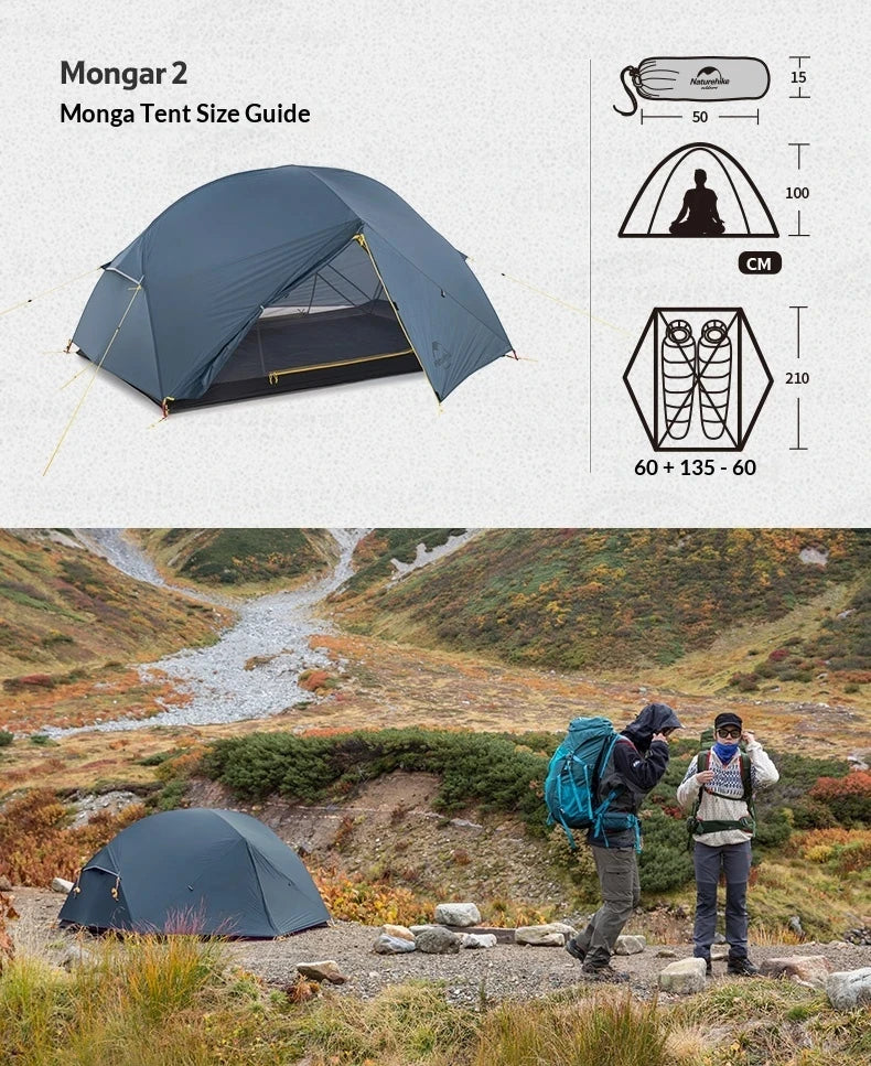 Naturehike Mongar UL BASE PRO 123 People Tent Trekking Backpacking Shelter Tent 20D Nylon Waterproof Ultralight Outdoor Camping