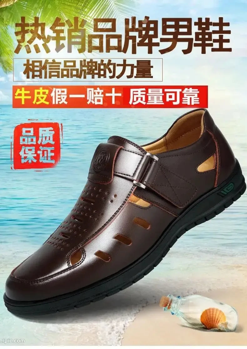 Sandales Homme en Cuir Véritable Chaussures Décontractées Respirantes d'Été pour Homme Sabots à Enfiler Extérieur Antidérapantes Faites à la Main Sandales