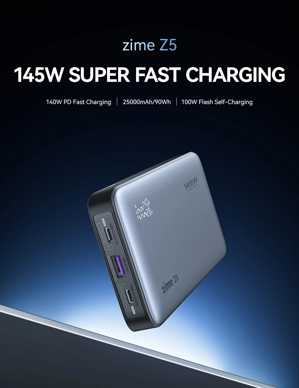 zime Z5 145W PowerBank 25000mAh PD Fast Charging High-wattage Portable Charger For Laptops And Phones With External Battery