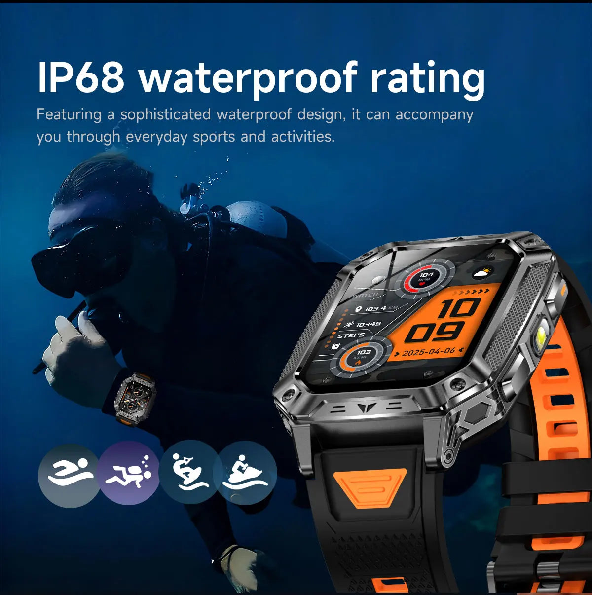 Montre connectée homme 2026 avec batterie ultra-large intégrée de 1400 mAh, GPS extérieur, écran AMOLED de 2,01", étanche 10 ATM, appel BT