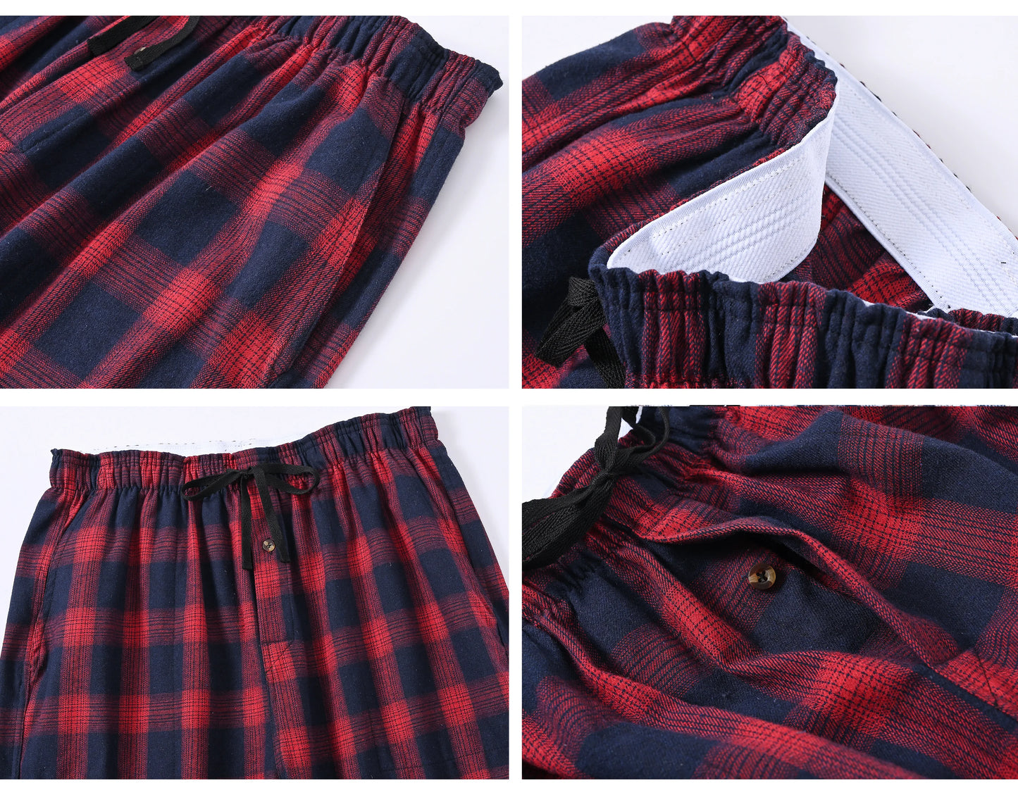 Pyjama Homme 3 Pièces Coton Carreaux, Pantalon de Pyjama Long Carreaux avec Taille Élastique pour Homme