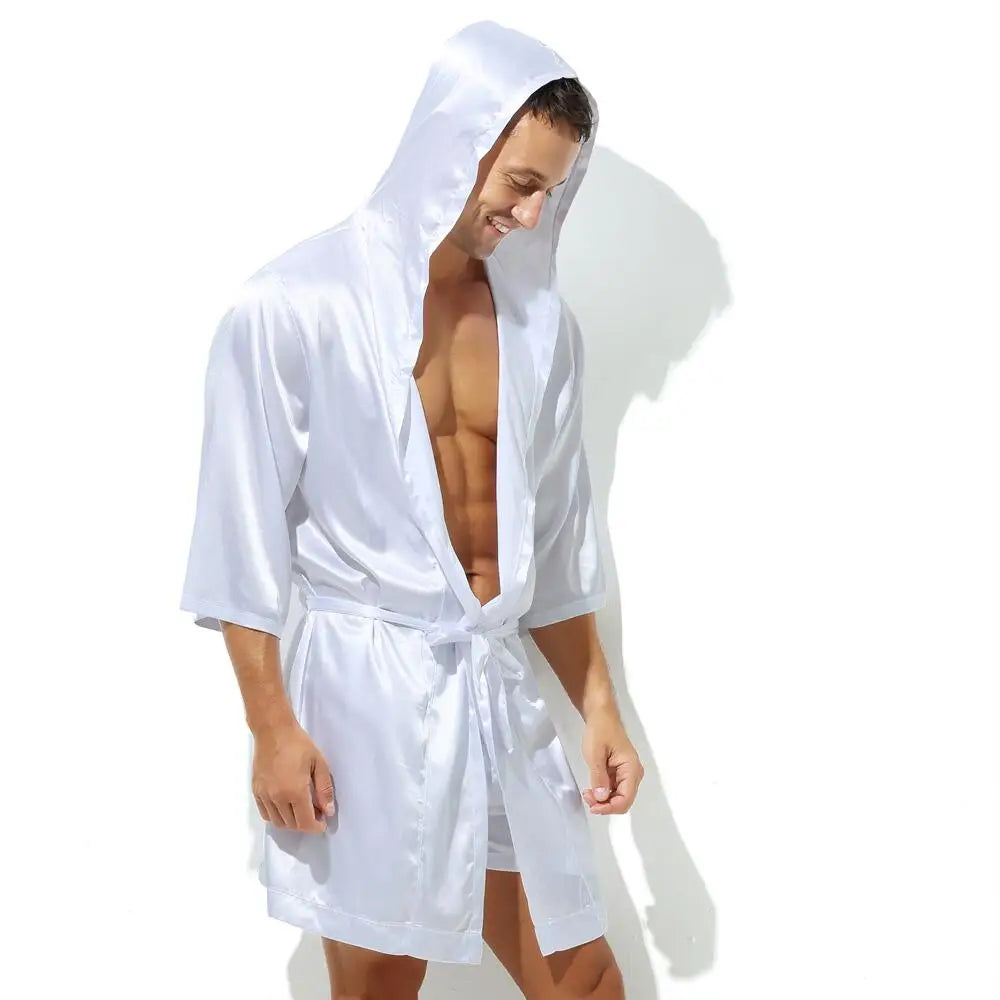 Sexy Nachtwäsche Herren Bademäntel Weich Seidig Kurzarm-Nachthemd Herren Hauskleidung Morgenmantel Herren Schlafanzug (Ohne Shorts)