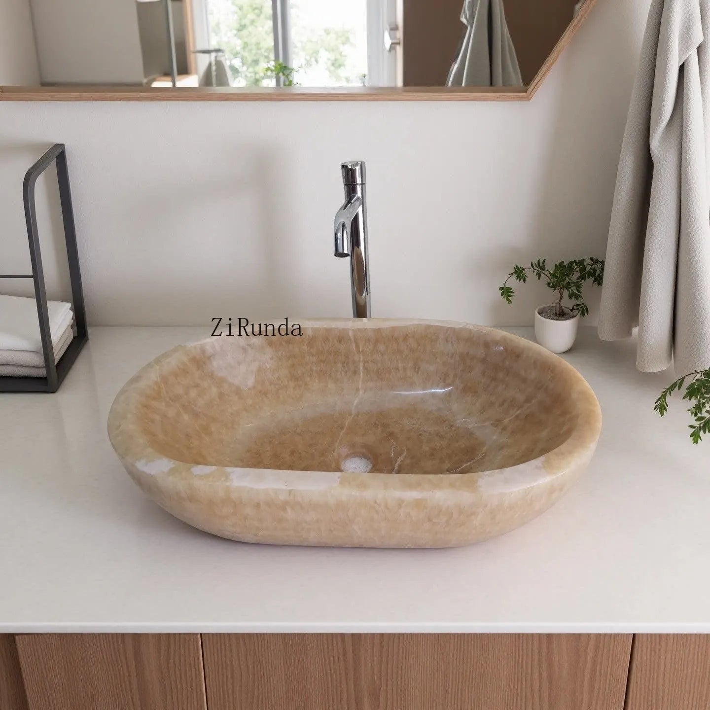 Natural stone rice topaz platform basin jade oval wash basin can be customized hotel sink