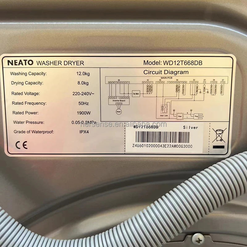 Household Large Capacity Intelligent 12kg Variable Frequency Full Automatic Front Load Washing Machine with Hot Dry 2 in 1