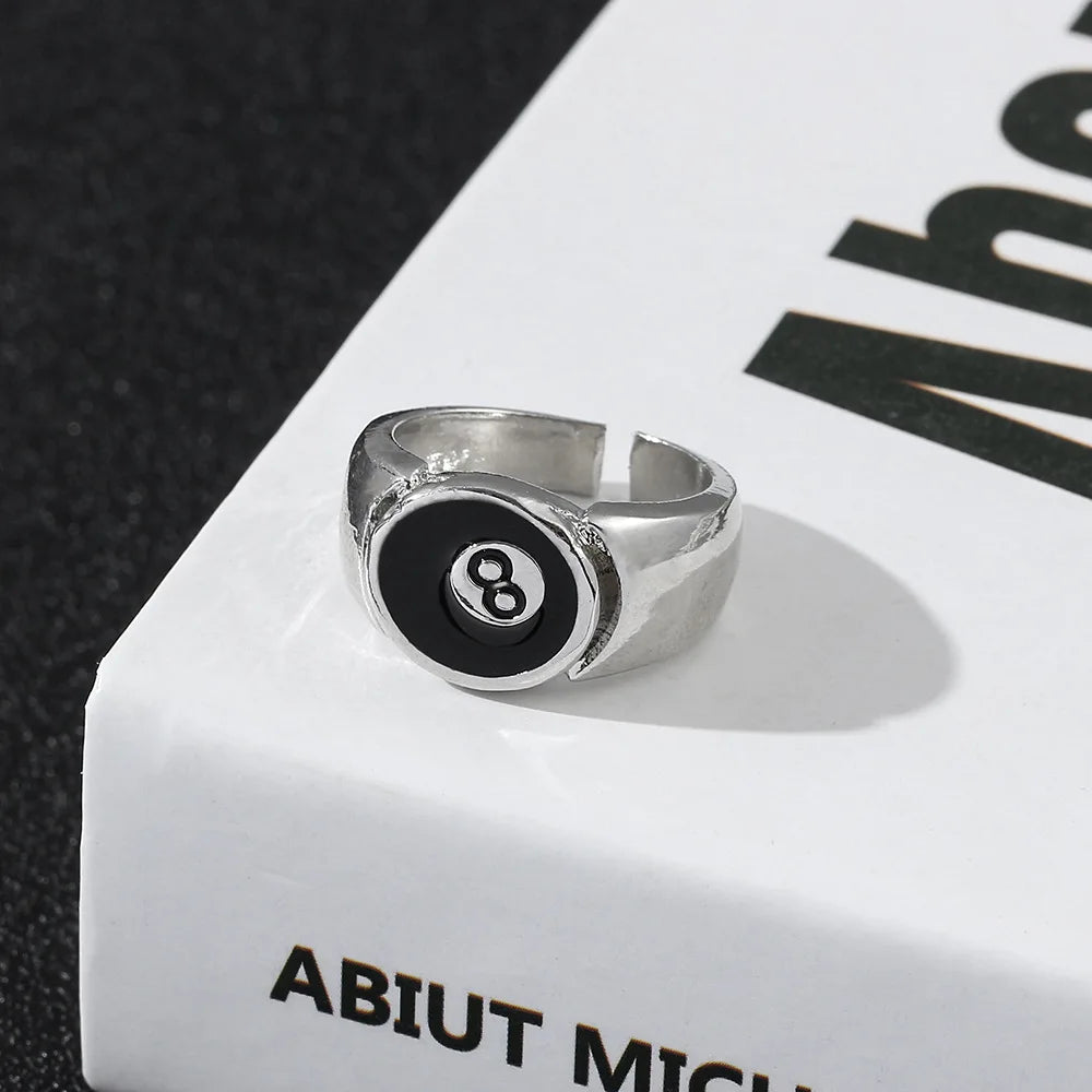 Punk Billard Numéro 8 Boule Noire Bagues En Alliage Métallique Ouverture Réglable Bagues Mode Hip Hop Rock Pour Femmes Hommes Bijoux Cadeau