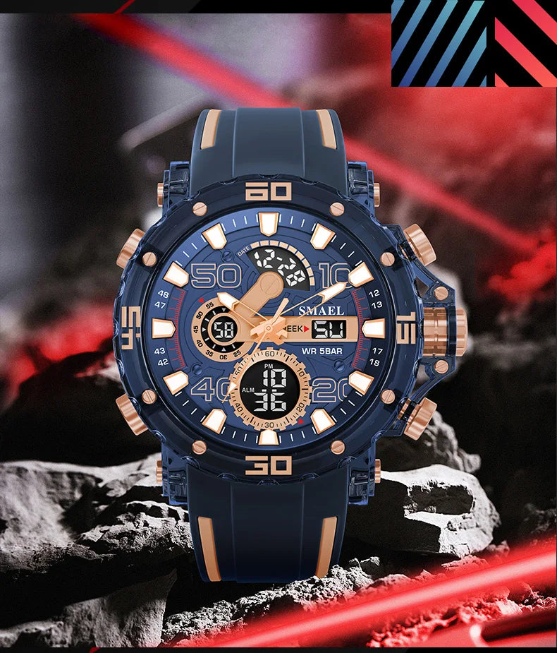 Montres Militaires Hommes Montre 2025 Nouvelle 50M Étanche Chronomètre Alarme Lumière LED Montres Digitales 8136 Montre Sport Homme