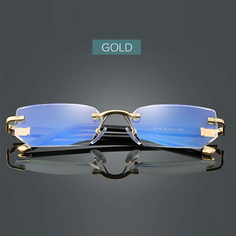 Lunettes de lecture anti-lumière bleue pour femmes, monture sans bords à découpe diamantée, pour hommes, anti-fatigue, hypermétropie, presbytie +1,5
