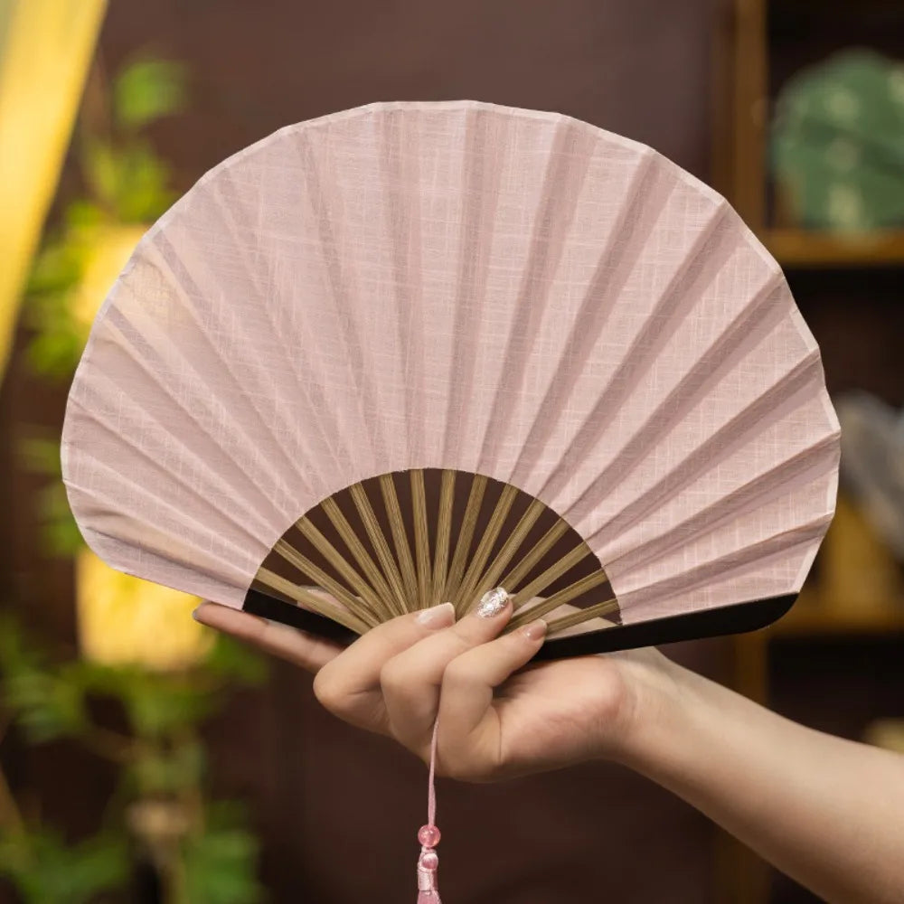 Mini ventilateur créatif rétro en coquillage, éventail pliable en tissu coton lin chinois, éventail portable de style chinois doux, cadeau éventail