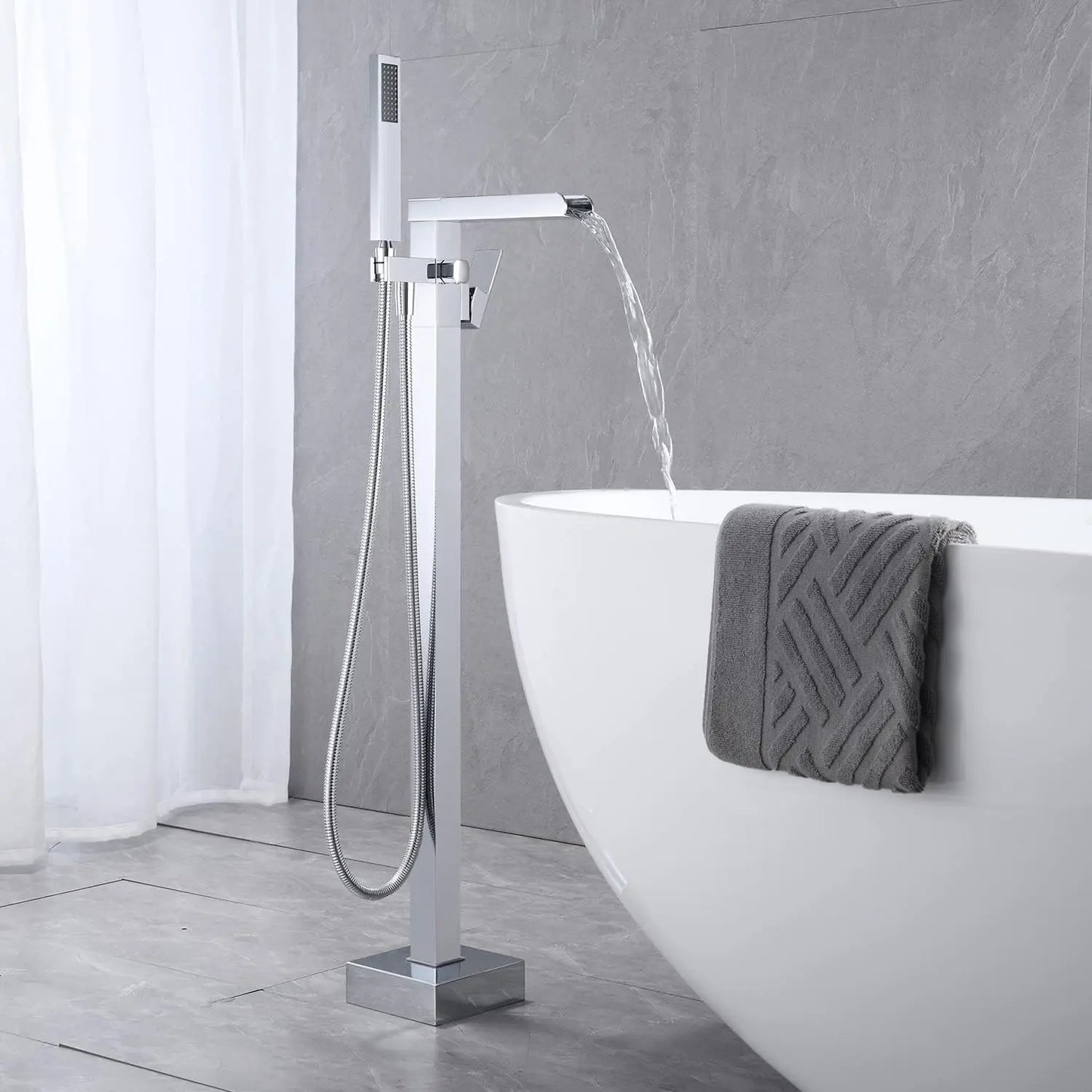 KEMAIDI Freistehender Badewannenarmatur Wannenfüller Hochleistungs-Wasserfall-Badewannenfüller Gebürstete Gold-Badewannenarmaturen mit Handbrause Wasserhahn