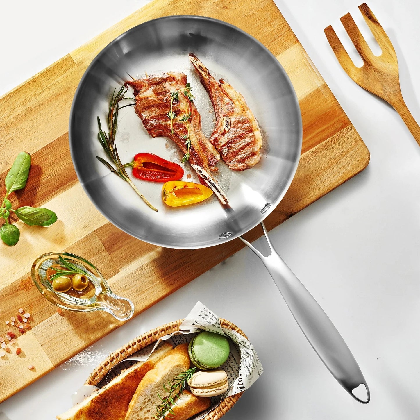 304 Edelstahl Bratpfanne Antihaftbeschichtet Gebratene Steakpfanne Unbeschichtet Küchengeschirr für Gasherd und Induktionskochfeld