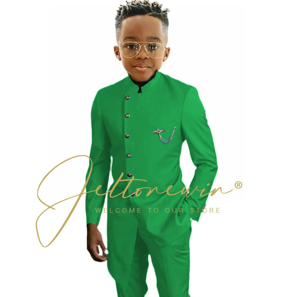 Königsblaues afrikanisches Design Jungen-Anzüge Set für Hochzeit Formeller Smoking Kinder Kostüm Klavieraufführung Maßgeschneiderte Kinder