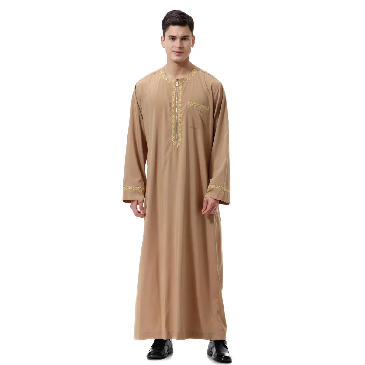 Jubba Thobe Homme Musulman Imprimé Fermeture Éclair Kimono Longue Robe Saoudienne Islamique Musulman Vêtements Abaya Caftan Islam Dubaï Robe Arabe