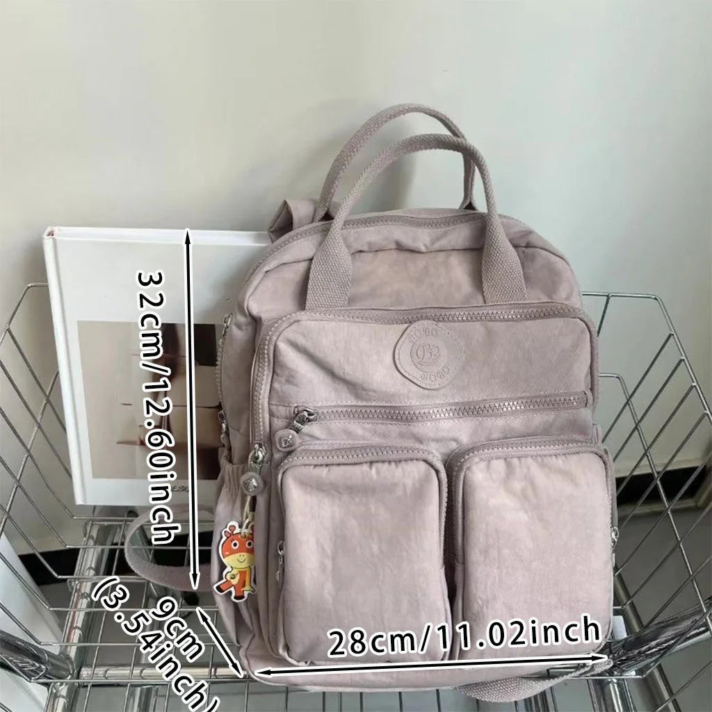 Fashion Multi-pocket Woman's Backpack Soft Handle Solid Color Nylon Travel Backpack Lightweight Casual School Backpacks