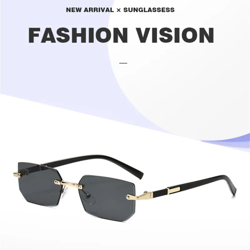 Randlose Sonnenbrille Rechteckig, Unisex Frameless Eyewear Designer Fashion Vintage Square Shade Y2k Sonnenbrille