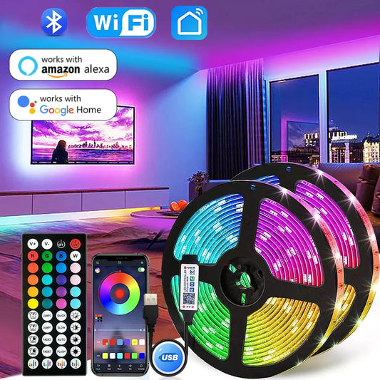 USB 5V LED-Streifenlicht 5050 RGB LED-Band Bluetooth WiFi App Fernbedienung LED-Zimmerlicht 1-30M Hintergrundbeleuchtung Farbbandbeleuchtung Lampe