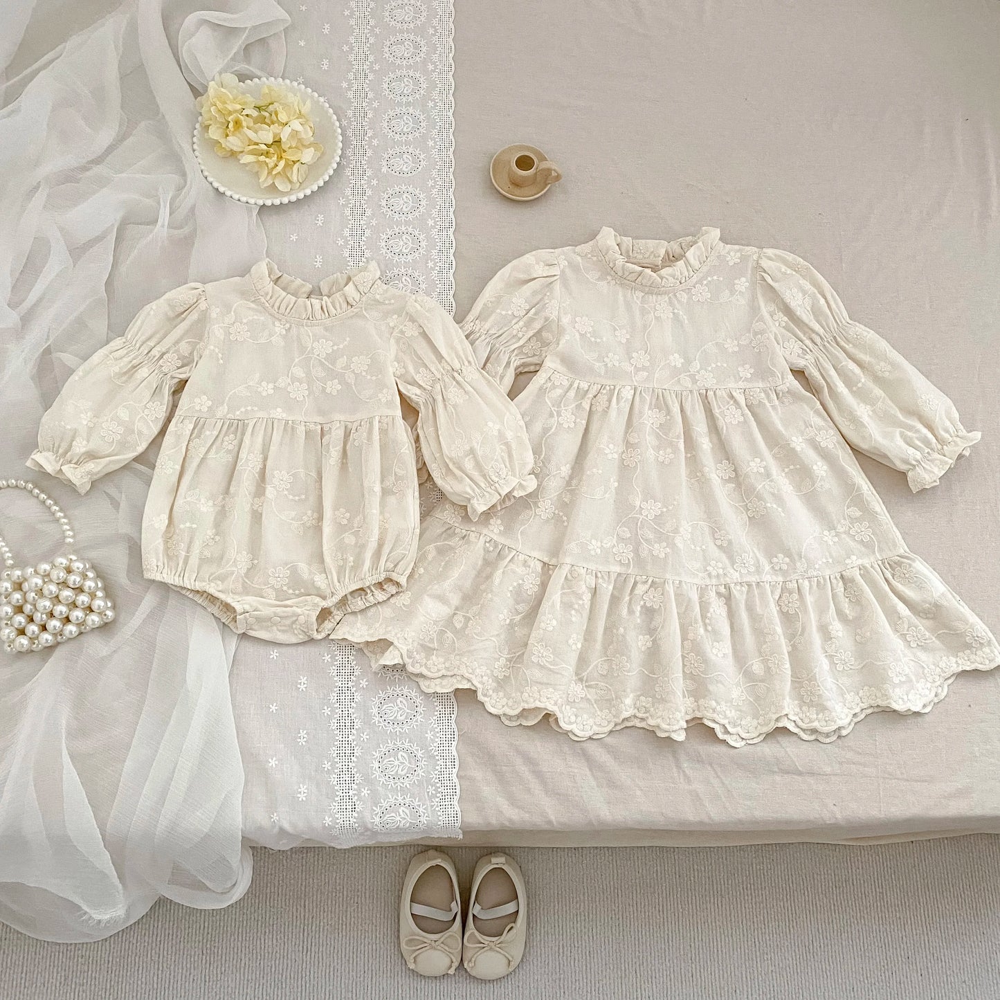 Nouvelle robe de sœur automne 0-6 ans, robe de soirée pour fille, barboteuse brodée pour bébé fille, robe de princesse en coton pour enfants, fête d'anniversaire de sœur