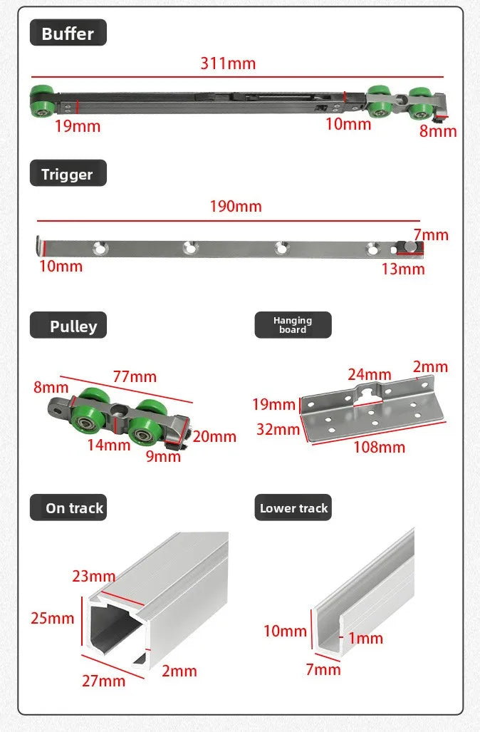 18-25 Board Without Lower Rail Wardrobe Hanging Sliding TV Cabinet Damping Buffer Wooden DoorTrack Sliding Pull-out Sliding Rail