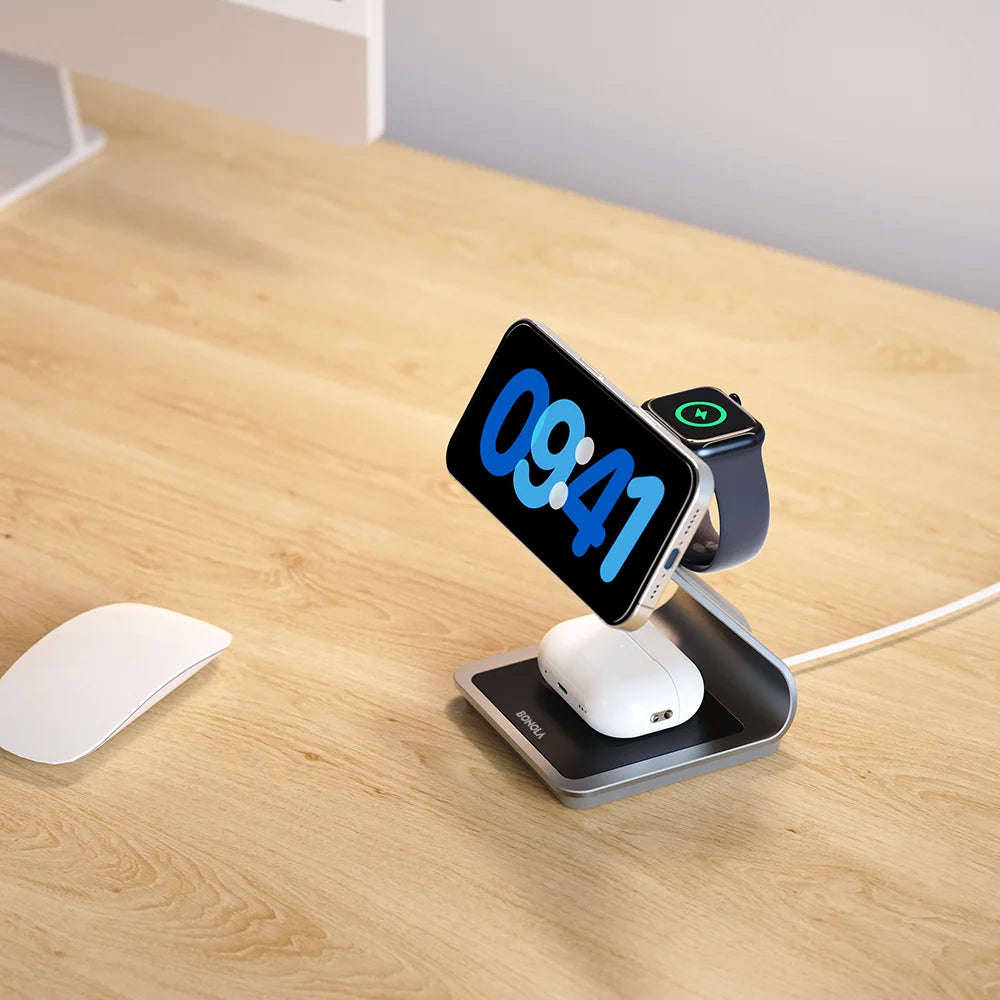 Bonola Magnetic 3 in 1 Wireless Charger for iPhone 17/16/15/13/14/12 30W Wireless Charging Station for Apple Watch/AirPods Pro