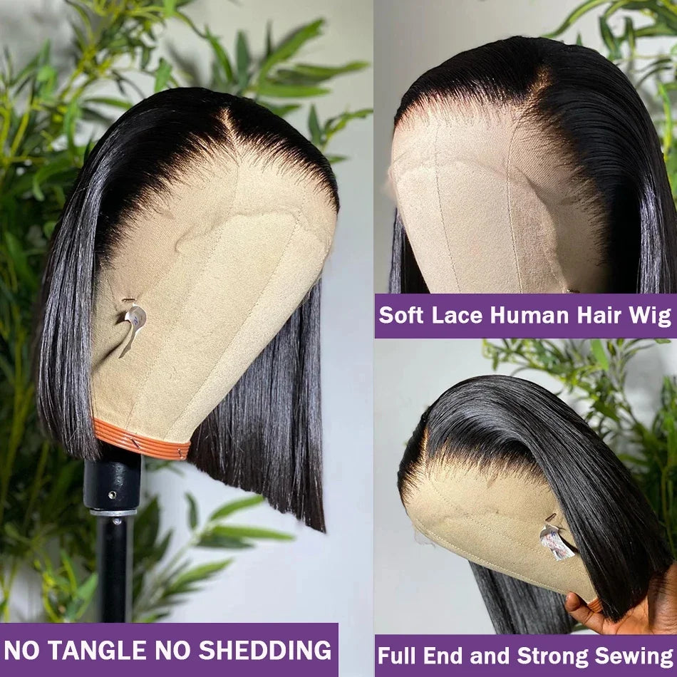 Perruques de cheveux humains brésiliens 13x4 Lace Front Bob court et lisse 4x4, densité 200%, 12 14 16 pouces