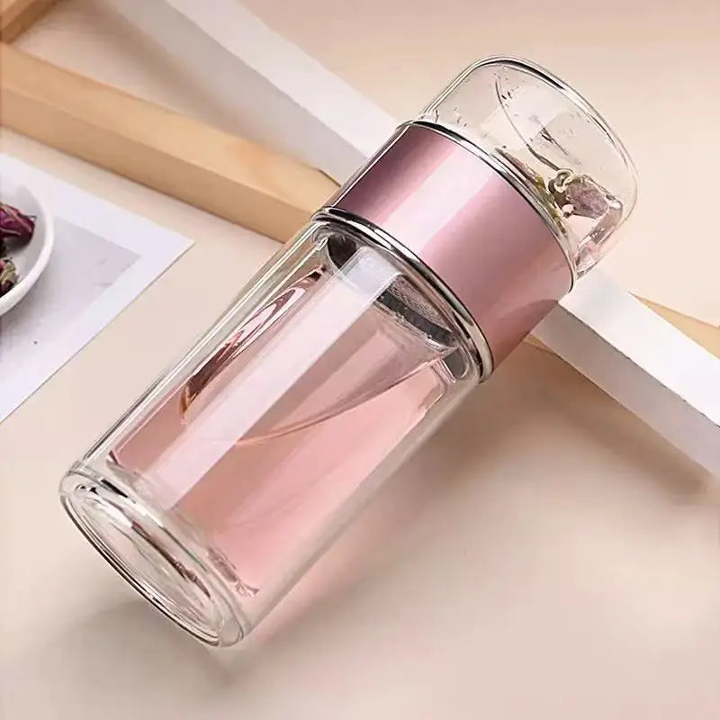 Bouteille d'eau à thé 420 ml en verre borosilicate double paroi avec infuseur pour thé, tasse à thé, gobelet, boisson avec filtre à thé