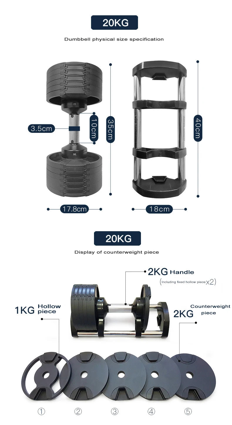 Ensemble d'haltères ronds ajustables, deuxième génération, augmentation de 2 kg, 24 kg, 36 kg, Fitness, Nouvelle mise à niveau