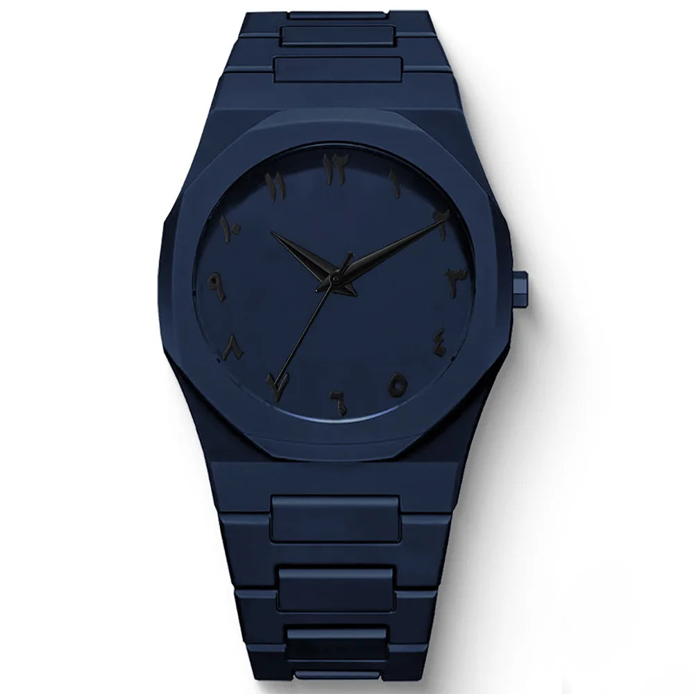 Nouvelle Montre Homme Tendance Simple Noire Montres Quartz Homme Chiffres Arabes Bracelet Casual Goutte d'Huile