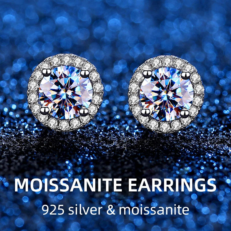 Moissanit-Ohrstecker, rund, D-Farbe, 0,5 Karat, 925er Sterlingsilber, für Damen, Hochzeitsschmuck mit GRA-Zertifikat EA011
