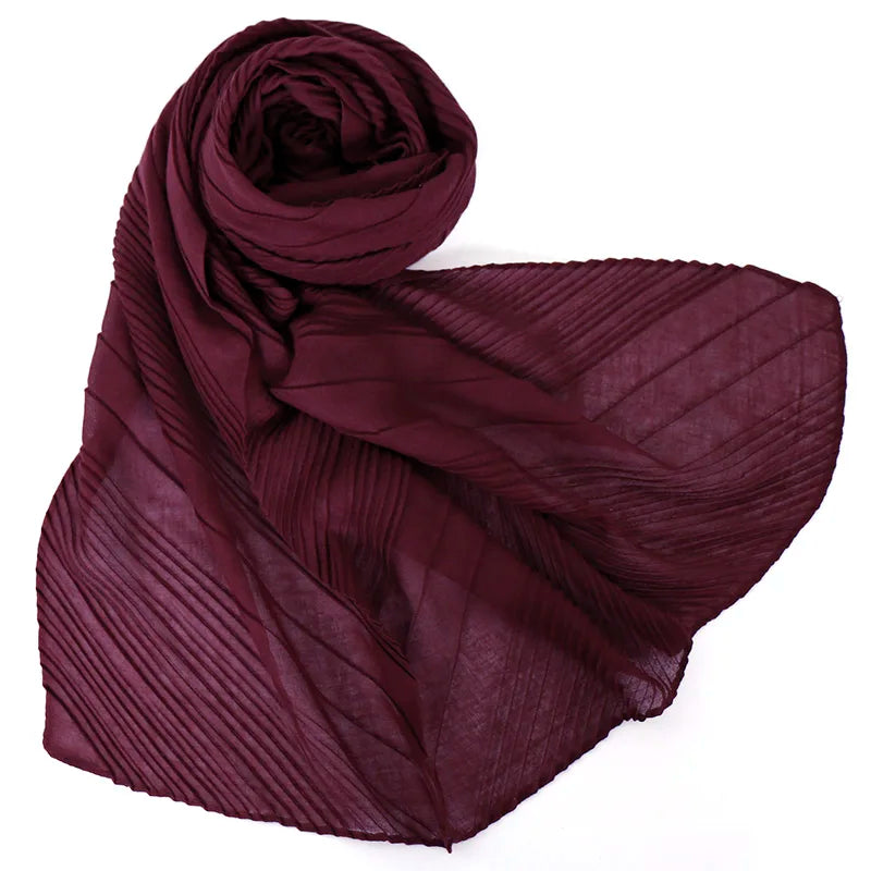 Grand Foulard en Coton Plissé Froncé Hijabs pour Femmes Voile Musulman Turban Écharpe Froncée Châle Foulards Islamique Foulard Femme Hijab