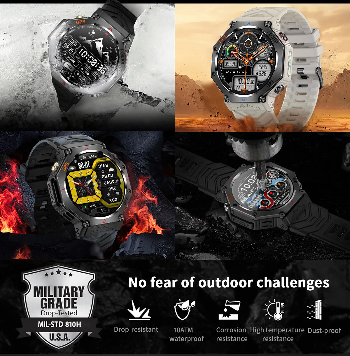 T-Rex 3 Ultra Militärische GPS-Smartwatch 10ATM Wasserdicht Kompass Höhenmesser Barometer AMOLED Herren HD Anruf Sport-Smartwatch